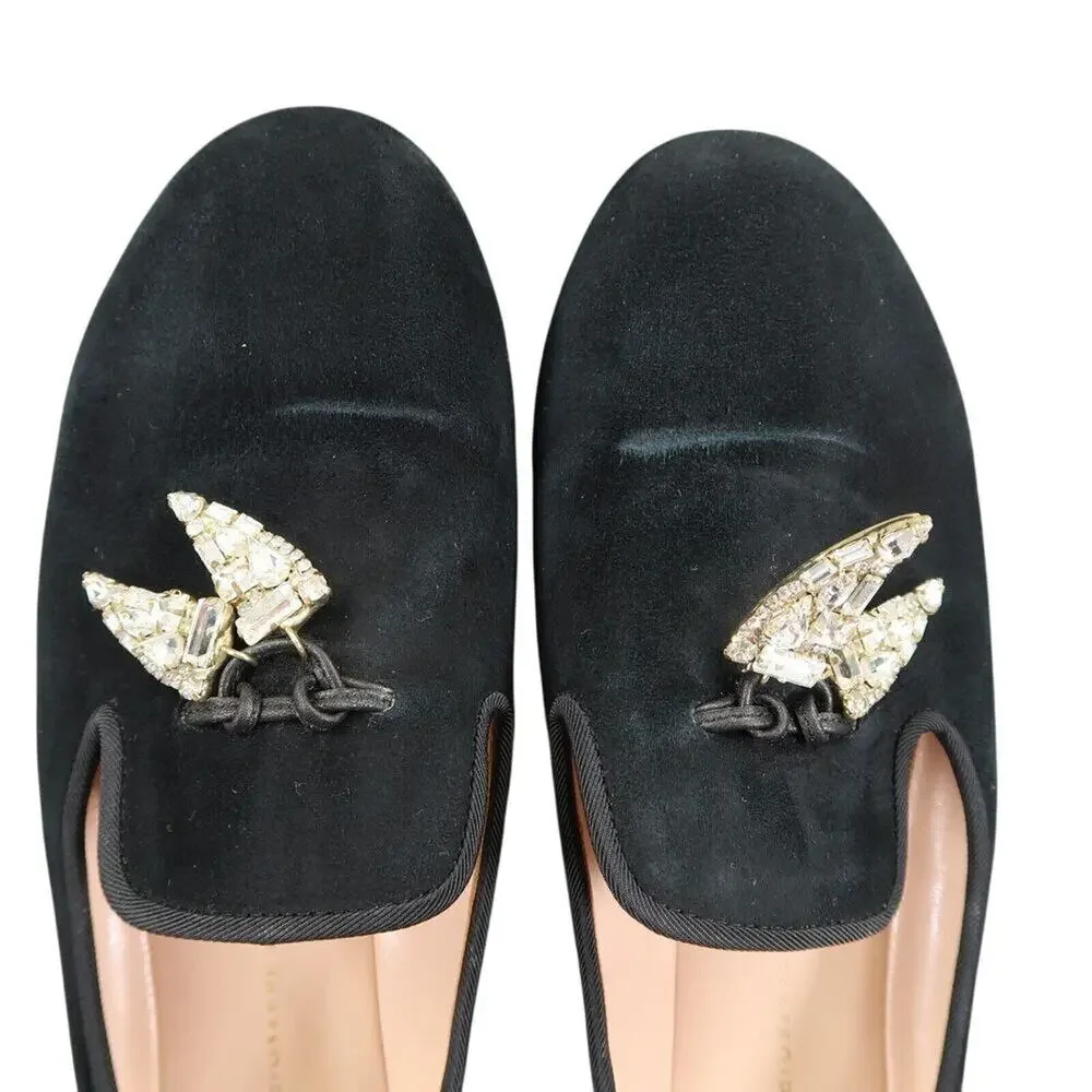 Giuseppe Zanotti Shoes Women 36 Slipper Loafer Shark Crystal Charm Fashion Black